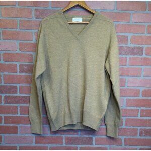 Bryant Of Scotland Lambswool Grandpa Sweater V Neck Tan Size L